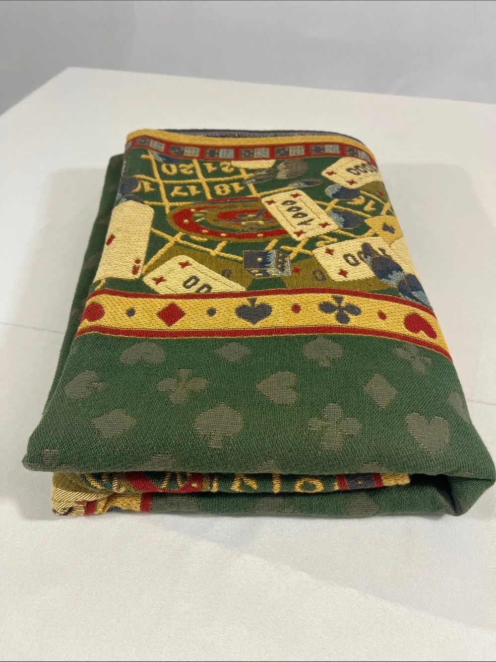 Vintage Playing Card Tablecloth 59x59” Brocade Jewel Tones Poker Bridge Cards